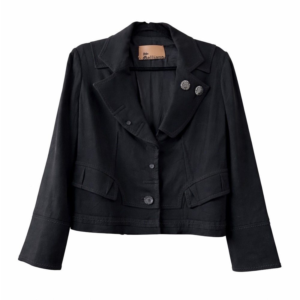 John Galliano Vintage Black Cropped Blazer Jacket Made in France Size 40